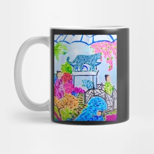 Blue panthers in chinoiserie landscape Mug